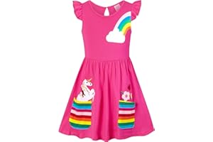 SFreeBo Vestito Bambina Unicorno Arcobaleno Vestiti Bambina Maniche Lunghe Ricami Stampati Abito Bambina 3-8 Anni