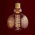 William & Watson Globe Edison Large Light Bulb Industrial 95mm Round Shape with Spiral Filament. 40W E27 ES Screw Fitting with Amber Glass 2200K (Large 95mm Width) (Pack of 1)