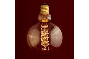 William & Watson Globe Edison Large Light Bulb Industrial 95mm Round Shape with Spiral Filament. 40W E27 ES Screw Fitting with Amber Glass 2200K (Large 95mm Width) (Pack of 1)