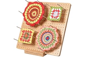 MPEIPILA Tavola di Blocco per Uncinetto, Tavola Granny 29 cm, Tavola Bordo Blocco in Legno Uncinetto con Base, Plancia di Bloccaggio per Lavoro a Maglia e Uncinetto, con 20 Aghi in Acciaio
