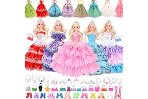 BEAMELY 48 pezzi di vestiti per bambole Barbie collezione di accessori per bambole da 11,5 pollici con 6 abiti da principessa + 20 scarpe + 10 borse + 6 collane + 6 corone (stili casuali)