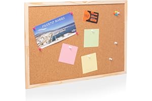 Harlington Group Cork Board - 600mm x 400mm - Noticeboard Bulletin Wooden Frame with Pins Self Healing Cork Pin Message Board Home, Office and School Use