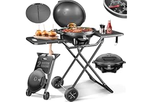 KESSER® Barbecue elettrico 2in1 Barbecue da tavolo, barbecue con coperchio e piedistallo | 2400 W max | pieghevole | termometro | rivestimento antiaderente | piastra della griglia ripiani di appoggio