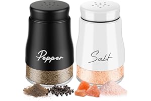 DORBLELY Salière et Poivrière Set Acier Inoxydable - 5 Onces Poivriere Petit, Saliere en Verre, Pots à épices, pour La Maison ou La Cuisine, Épices, Restaurant - Noir&Blanc