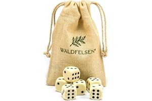 Waldfelsen 6, 12, 20, 30 o 50 dadi di alta qualità, dimensioni standard 16 mm, dadi acrilici, dadi da gioco, 6 lati, set di accessori da gioco con sacchetto di stoffa (colore avorio, 6 pezzi)