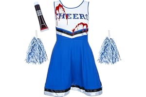 REDSTAR FANCY DRESS Kostium cheerleaderki Zombie z pomponami - fantazyjny kostium sportowy, licealny, strój na Halloween - 6 kolorów/rozmiar XS (34) - L (44)