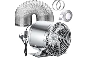 HOSE VARY 150mm Ventilateur Extracteur d'Air, Extracteur en Ligne Kit avec Tuyau Flexible de 2m, Ruban Adhésif, Pour Salle de Bain, Garage, Serre - Argenté