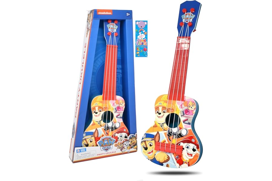 Paw Patrol Party Ukulele for Kids - Musical Instrument Toy Guitar with Chase & Marshall for Early Learning - Kids Guitar Strings, Toddler Gifts - Paw Patrol Toys for Boys, Birthday, Christmas