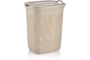 MERWY Laundry Basket | 65 Litres Beige Wash Basket for Laundry with Handles, Lovely for Kitchen, Bathroom, Bedroom and Fits in Corners Spacious Rattan Design