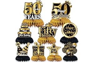 ‎NINEFO 9 Stück 50. Geburtstag Dekoration, 50. Bienenwabe Mittelstück für Tischdekorationen 50 Jahre Party Deko für Männer Frauen Fünfzig Jahre Geburtstag Party Zubehör