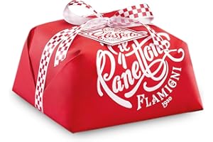 FLAMIGNI, Panettone Artigianale Glassato Tradizionale con Canditi d'Arance e Uvetta Sultanina, con Glassa a base di Nocciole, Armelline e Zucchero, Incartato a Mano Ideale Regalo di Natale, 1kg