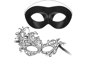 Heclia 2PCS Masquerade Masks for Women Couples Masquerade Lace Mask Set Venetian Halloween Masks for Women and Men Plastic Mardi Gras Black Lace Mask for Carnival Party Prom Ball Costume Prop