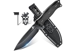 Purple Dragon Outdoor Messer Survival Feststehendes Gürtelmesser mit Kydex Scheide,Full Tang Jagdmesser D2 Cold Steel Outdoormesser mit Schärfer für Wandern,Field und Camping(Schwarz)