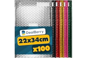 DEALBERRY 100 Pack Padded Envelopes | Packaging Poly Bags | Shipping Mailer | Metallic Shipping Envelopes | Address & Return Box | Assorted Colours | Size F | 240x340mm
