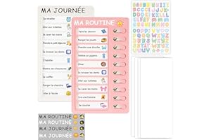 MKISHINE Tableau de Routine Quotidienne pour Enfants Planning de Tâches 2 Tableaux avec 10 Cartes Liste de Contrôle personnaliser DIY Tâches Ménagères Rappel Plan d'Études et Les lettres Sticker (Blanc+Rose)