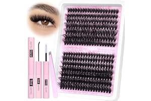 wiwoseo Fluffy Individual Eyelashes Kit 70D+80D Clusters Lashes Kit DIY Lash Extension kit Russian D Curl Lashes Individual Cluster with Lash Bond and Seal Lash Glue for DIY at Home (280pcs, 10-18MM)