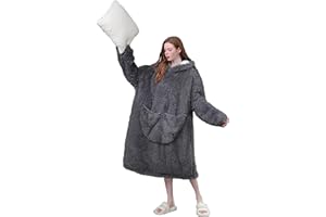 SASIGAYA Hoodie Decke für Damen Plüsch Kuscheldecke Oversized Weich Pullover Sweatshirt Übergroßer Sherpa Kapuzenpullover für Herren Flauschige TV-Decke mit Ärmeln Tragbar Ganzkörperdecke Braun