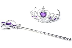 Kuzhi Frozen Elsa Crown Tiara and Wand Set – Silver Heart Jewel (Dark Purple)