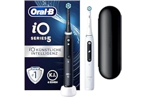 ‎ORAL-B Oral-B iO Series 5 elektryczna szczoteczka do zębów, dwupak, 2 końcówki, 5 trybów czyszczenia do pielęgnacji zębów, etui podróżne, matowa czerń