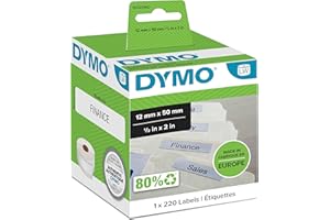 DYMO LW etichette originali per cartelle sospese | 12 mm x 50 mm | 12 rotoli da 220 etichette facilmente staccabili | autoadesive | per etichettatrici LabelWriter