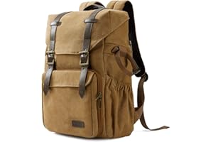 bagsmart Fotorucksack DSLR Kamerarucksack Canvas Diebstahlsicher Wasserabweisend mit Regenschutz für 15 Zoll Laptop, Spiegelreflexkamera, Objektive, Zubehör, Stativ (Khaki)