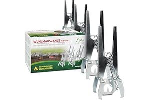 GARDIGO® Wühlmausfalle mit festgekettetem Köderplättchen - 4er Set I Wiederverwendbare Wühlmauszangenfalle für den Garten I Beidseitige Fangmöglichkeit I Korrosionsbeständige Wühlmauszange