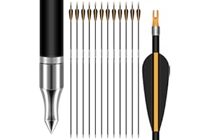 SUNYA Archery Hunting Arrows for Compound Bow and Recurve Bow. 30IN Carbon Shaft Spine 400/500 with Removable Tips. 12PCSPack