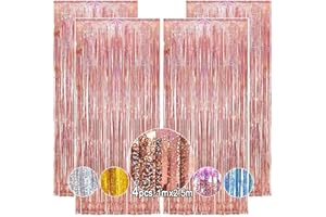 OEMG 4 Pièces Or Rose Rideau Métallique de Frange Brillant Rideau à Franges Aluminium Shimmer Rideau Paillette Décoration Fête Mariage d'anniversaire Halloween Photobooth Noël Party (1x2.5m)