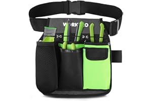 WORKPRO Ceinture à Outils de Jardinage avec 5 Poches, Ceinture Bricolage Réglable, Ceinture de Travail Pratique pour Jardinier ou Bricoleur