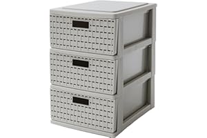 Sundis Country Schubladenbox mit 3 Schübe in Rattan-Optik, Kunststoff (PP), weiss, 26 x 18,5 x 28,5 cm