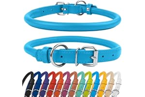 CollarDirect Collar Perro Cuero Redondo, Collar Resistente Antienredos para Cachorros Suave y Acolchado, Piel Genuina Hecho a Mano para Perros Grandes Pequeños y Medianos, Collares para Gato