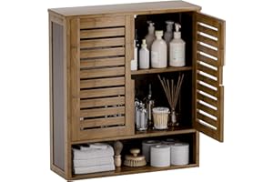‎SMIBUY SMIBUY Badezimmerschrank Wandmontage, Bambus über der Toilette Lagerung Veranstalter, Platz sparende Medizin Schrank mit 2 Türen und verstellbaren Regalen (Walnuss)