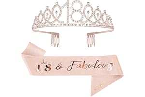 Mikccer Rose Gold 18th Birthday Sash and 18 Birthday Tiara, Rhinestone Crown Headband for 18th Birthday Gifts, 18th Birthday Decoration Party Accessories for Girls Women (FR-05)