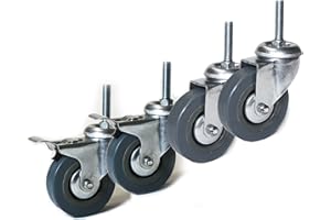 GERSO Roulette pivotante 75 mm avec vis filetée M10x40mm jeu de roulettes pour meubles 2x avec et 2x sans frein