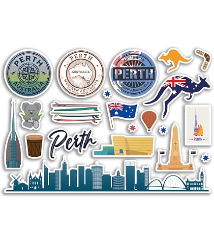 A5 Aufkleberbogen 'Adelaide' – Vinyl-Sticker Mit Sehenswürdigkeiten, Für Scrapbook & Deko (glänzend, 100 Mikron)