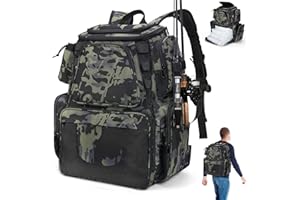 LYtech 38L Angeltasche Angelrucksack Angelrucksäcke mit Rutenhalter für Tackle Boxen Trays Wasserdichter Angeln Aufbewahrungstasche Fisch Carryall Rucksack Militär für Angeln Camping Wandern Radfahren