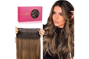 WENNALIFE Secret Hair Extensions prawdziwe włosy, 35 cm, 75 g, ciemny brąz do chestnut brązowego i brudnego blondu, pasemka typu flip in, prawdziwe włosy, niewidoczny drut
