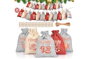 GIGMETA 24 Stk Adventskalender zum Befüllen Stoff Adventstüten 14 x 10 cm Gedruckte Stoffbeutel Kinder Weihnachtskalender Groß Adventstüten Säckchen Adventskalender 2025 Kinder