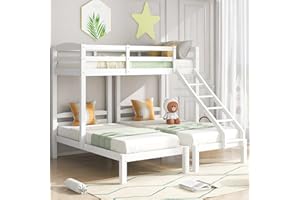 Azkoeesy Litera Infantil 90 x 200 cm para 3 niños y Adolescentes, Cama Triple, Cama Juvenil, Cama Infantil para niños, con Escalera y somier, Color Blanco