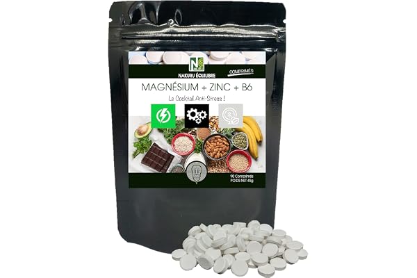 NAKURU |Magnésium + Zinc+ Vitamine B6 | NAKURU Équilibre | Fabriqué en France | "Le Cocktail Anti-Stress !" | (90 Comprimés de 500mg / Poids Net: 45g)