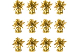 SPARKLES PARTYWARE Foil Balloon Weights for Helium Balloons in Gold Foil - 12x 160g Heavy Balloon Weights Birthday Party Wedding Celebration Décor with Tassles