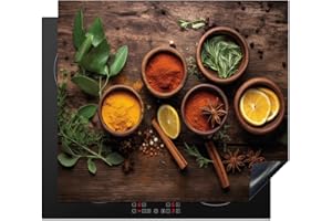 KitchenYeah© Copri Piano Induzione 60x52 cm Cucina Coprifornelli Copertura Protezione Cottura Tutto per la Cucina Frutta - Spezie - Erbe - Cannella - Stampa su legno