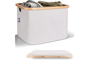 HENNEZ Grande Cesto Bucato, Biancheria Sporca, Giochi Bambini, Portaoggetti, Pieghevole Grigio Beige Salvaspazio, 40L