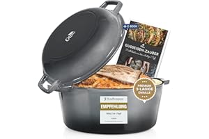 Ottia Pentola in ghisa, 26 cm, coperchio come padella, smalto di alta qualità, casseruola in ghisa, forno olandese, teglia per pane, tutti i piani cottura (anche a induzione), adatta al forno