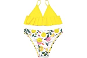 SHEKINI Trajes De Baño De Dos Piezas para Niñas Bandeau Volantes Estampado Flores Cintura Baja Bikini Bottoms Playa Bikini por Niña de 6 a 14 años
