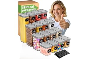 Homhut Contenitori Ermetici per Alimenti 18 Pezzi, Contenitori per Alimenti, Barattoli Cucina con Coperchio, Contenitori Pasta Cereali Muesli Farina Spaghetti (Max 2,5L)