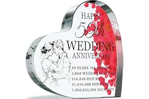 GIFTZIE 59th Anniversary Plaque Gifts for Wife Husband - Happy 59th Wedding Anniversary - I Love You Romantic Acrylic Heart Gift For Women Men, 100mm x 100mm Present For Couples Fifty-Ninth Anniversaries