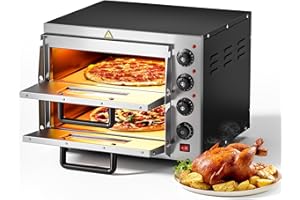 Wiltec Forno pizza elettrico a 2 livelli, con pietra refrattaria in cordierite, 3000W, 350°C Fornetto pizza