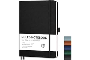 RETTACY Notatnik w linie B5, lekki dziennik z 96 numerowanymi stronami, notatnik 100 g/m², kieszeń wewnętrzna, twarda okładka, do biura, szkoły, pracy, dla kobiet i mężczyzn, 19,3 x 25,4 cm - czarny