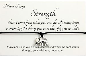 Lucor Life Inspirational,Strength Doesn't Come From What You Can Do Handmade Elephant Charm Wish bracelet,Organza Gift bag